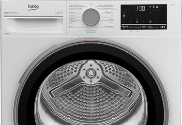 Сушильна машина з тепловим насосом Beko ProSmart  до 8 кг із функцією пари інверторним двигуном  багатофункціональним дисплеєм  15 програм нержавіюча сталь білий