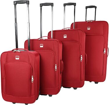 Дорожня валіза-візок SIGN Fabric Suitcase з коліщатками (ручна поклажа, середня, велика, дуже велика) (червона, ручна поклажа (51 см)) Ручна поклажа (51 см) червона