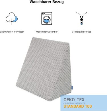 Подушка для спини - Клин-подушка для ліжка - 60 x 50 x 30 см - з шаром піни з ефектом пам&39яті, знімний та пральний чохол - Подушка для читання, Клин-наматрацник, Ергономічна подушка, Картатий сірий