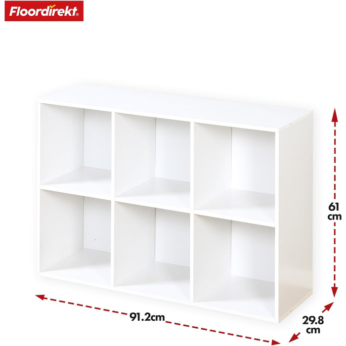 Біла книжкова полиця Floordirekt, дерев&39яна полиця з 6 відділеннями, кубічна полиця для вітальні та спальні (Вермонт)