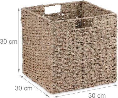 Кошик для зберігання Relaxdays з морської трави, плетений кошик-поличка, кошик-органайзер, ванна кімната, висота та ширина 30 x 30 x 30 см, плетений кошик, натуральний колір