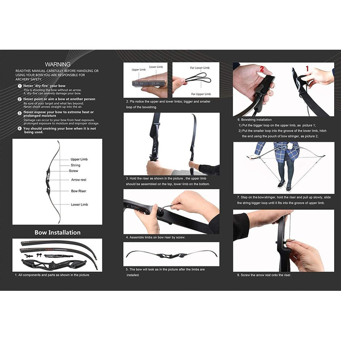 Професійний мисливський лук Huntingdoor, рекурсивний лук для полювання, для дорослих та початківців, ламіновані кінцівки, 13-23 кг, для правшів, включаючи аксесуари та захист для руки, для спорту та полювання, 13,6 кг