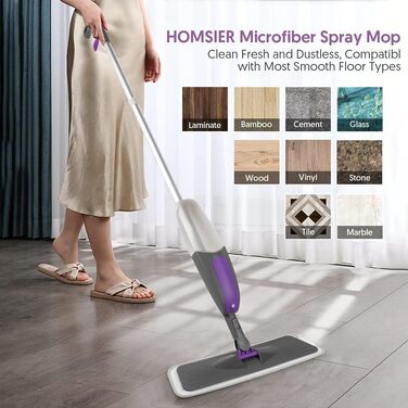 Швабра з функцією розпилення - HOMSIER Spray Mop Швабра для підлоги Швабра для швидкого прибирання з резервуаром для води 550 мл і