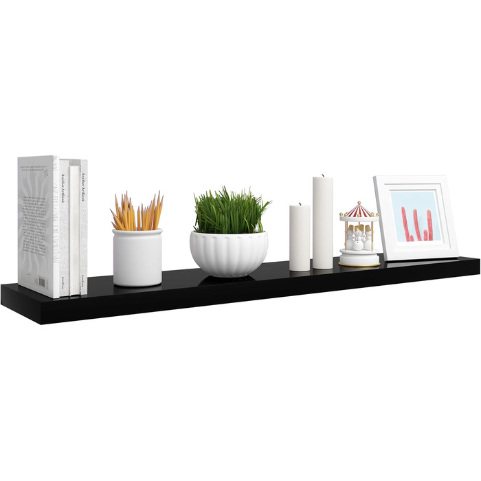 Настінна полиця WOLTU Volato, Плаваюча настінна дошка, Глянцевий чорний колір, Плаваюча полиця, Полиця для CD/DVD, Книжкова полиця, Дерев&39яна дошка, 120 x 22,9 x 3,8 см, RG9484sz, 120 см, Чорний