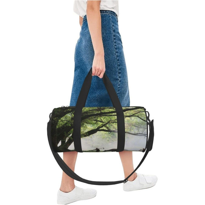 Спортивна сумка, дорожня сумка, дизайн старе дерево, тварини, пейзажний принт, сумка на нічліг, чорна, універсальний розмір, дорожня сумка