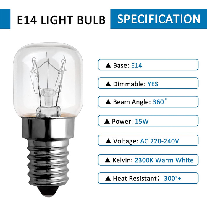 Лампа для духовки SCNNC 300 градусів термостійкість T22 E14 з можливістю затемнення, 85LM теплий білий 2300K, E14 Лампа для духовки Едісона для лампи з гімалайської солі, мікрохвильової печі, холодильника та духовки, 3 шт.