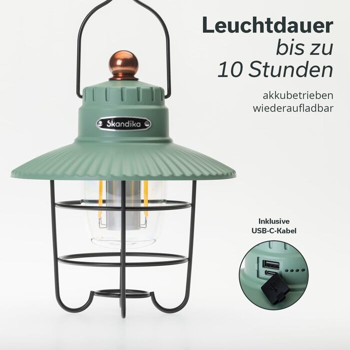 Світлодіодний кемпінговий ліхтар Skandika Soroya в ретро-стилі Регульований колір світла, з регульованою яскравістю, акумулятор 2000 мАг, 500 люмен Ідеально підходить для кемпінгу, саду, активного відпочинку на свіжому повітрі, зелений