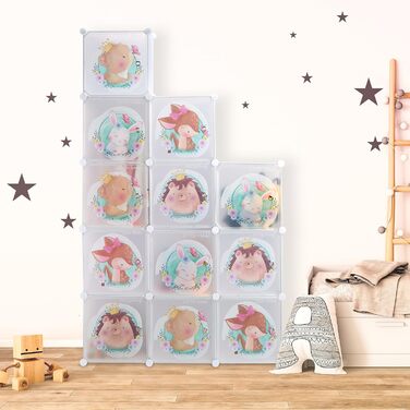 Дитячий стелаж Relaxdays, 2 вішалки для одягу, дверцята з тваринками, ВхШхГ 145x110x37 см, дитяча шафа зроби сам, білий