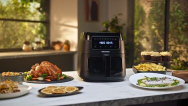 Фритюрниця Grundig FRY 7320, ємність 7,6 л, 1750 Вт, сенсорний дисплей, велике оглядове вікно, налаштування температури та часу, антипригарне покриття, кошик, який можна мити в посудомийній машині, чорний