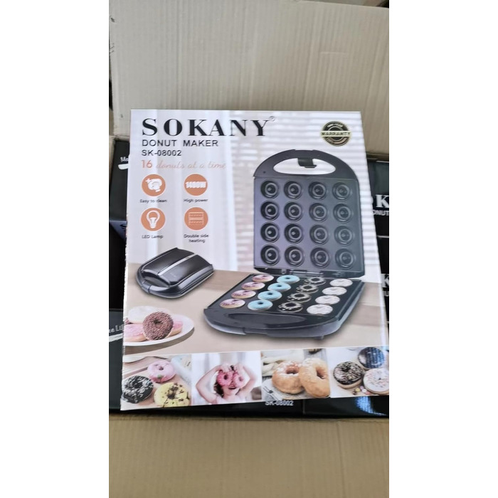 Виробник пончиків SOKANY SK-08002 1400 Вт, міні-виробник пончиків для 16 міні-пончиків, антипригарне покриття, автоматичний контроль температури, без бісфенолу А