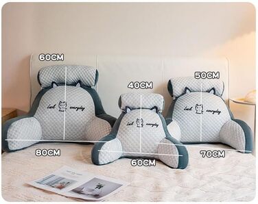 Подушка для спинки ліжка та дивана з підлокітниками. Ергономічна подушка для читання для дорослих. Дихаюча подушка для читання зі знімним чохлом. Для читання та роботи (сірий оксамит, 80 x 60 см). Сірий оксамит 80 x 60 см