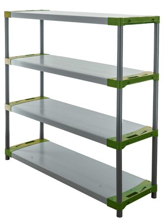 Пластиковий стелаж PROREGAL &quotСірий ведмідь&quot Низький ВxШxГ 138x140x46 см Вантажопідйомність полиці 70 кг Сіро-зелений Пластиковий стелаж для підвалу, стелаж для зберігання, безригельний стелаж ВxШxГ 138x140x46 см сіро-зелений