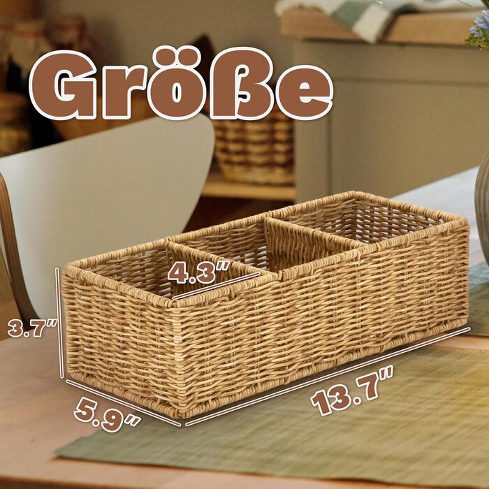 Плетений кошик з 3 відділеннями, плетені кошики для організації, органайзер та зберігання, кошик для зберігання, кошик для бачка унітазу, органайзер для стільниці у ванній кімнаті, світло-коричневий