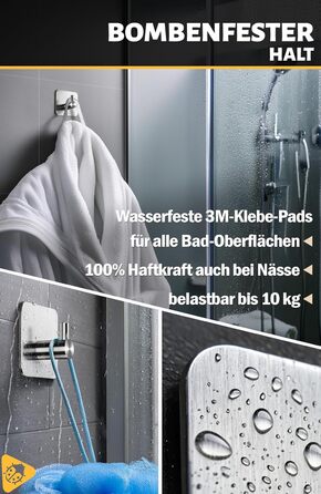 Рушникосушка Menz без свердління, 6 шт. - гачки для рушників для ванної з нержавіючої сталі, водонепроникні клейкі гачки, стильні