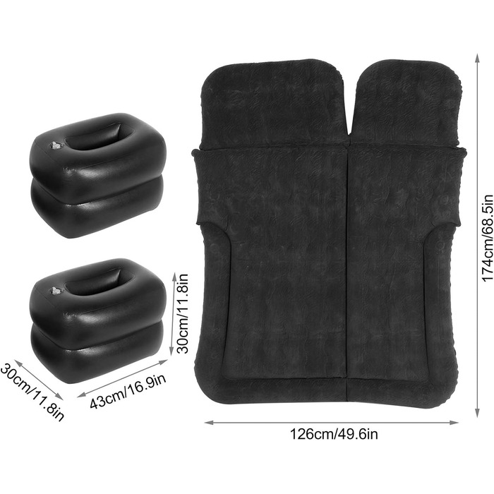 Надувний матрац Ejoyous Car SUV, портативний товстий надувний матрац з повітряним насосом та двома подушками для подорожей, кемпінгу та активного відпочинку на свіжому повітрі 174 x 126 см (чорний)