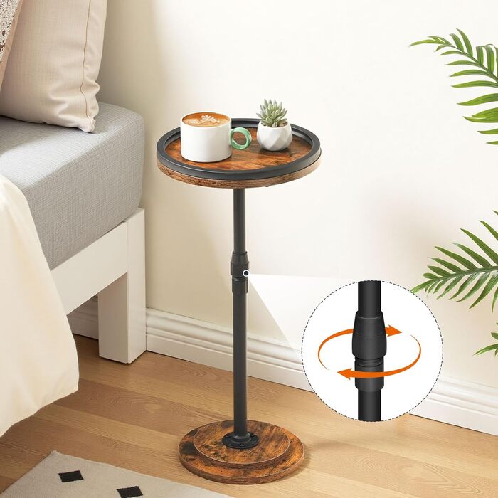 Невеликий круглий приставний столик, регульована висота, приставний столик до дивана, столик для напоїв з нековзними ніжками, столик для дивана, тумбочка, для вітальні та спальні, вінтажний коричневий та чорний EBF268BZ01