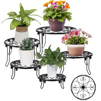 Набір квіткових стільців з 5 шт. , металева підставка для рослин для використання на вулиці та в приміщенні, всепогодний чорний квітковий горщик на ніжках, підставка для рослин для балкону та саду.