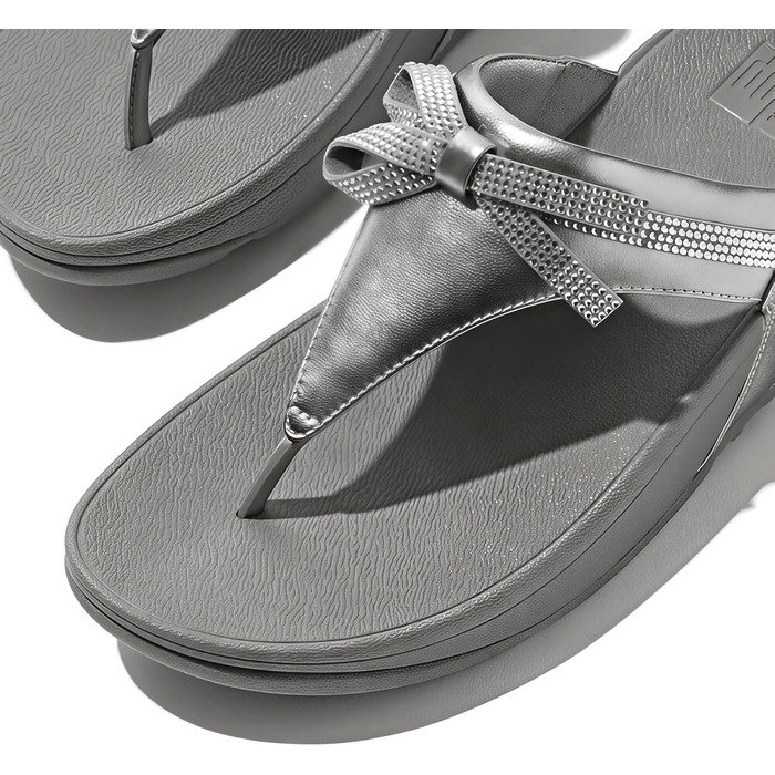 Жіночі шкіряні сандалі Fitflop Lulu Glitz-Bow з блискітками та бантом, розмір 42 EU, сріблясті