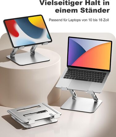 Підставка для ноутбука Babacom з регульованою висотою та вентиляцією, з подвійною опорою, ергономічна, складна та портативна. Сумісна з MacBook Air/Pro (10-16 дюймів) та використовується як стіл для роботи стоячи.