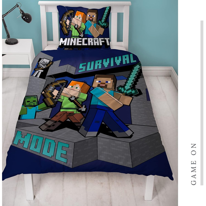 Постільна білизна 135x200 дитяча - Двосторонній комплект постільної білизни з персонажами Minecraft - 100 бавовна - 80x80 135x200