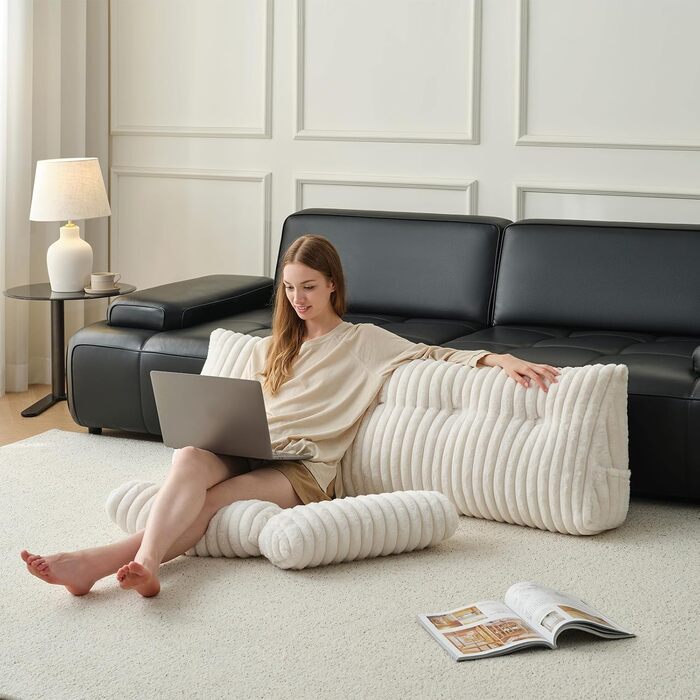 Подушка-книжка Z-hom, клиноподібна подушка, подушка для читання для ліжка та дивана, затишна подушка для спини, практична бічна кишеня, знімний чохол, з круглою подушкою для голови (версія з довгим ворсом, 150 * 50 * 20 см) 150*50*20 см