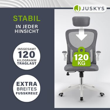 Офісний стілець Juskys Baltimore з колесами та підлокітниками - ергономічний стілець з регульованою висотою - стілець для домашнього офісу - обертовий стілець - сірий