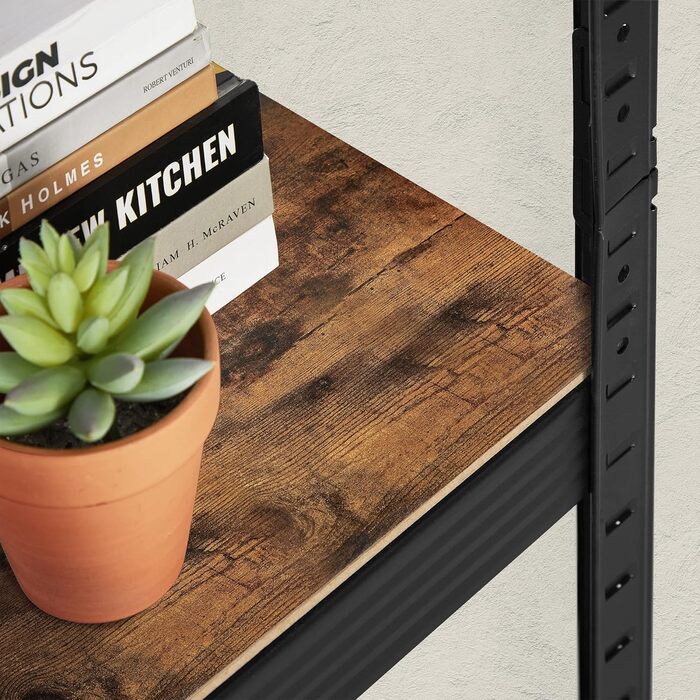 Окремостояча полиця SONGMICS, книжкова полиця, полиця для зберігання, 5 полиць, регульована, 37 x 37 x 150 см, вантажопідйомність до 400 кг, для кухні, вітальні, вінтажний коричнево-чорний GLR037B01