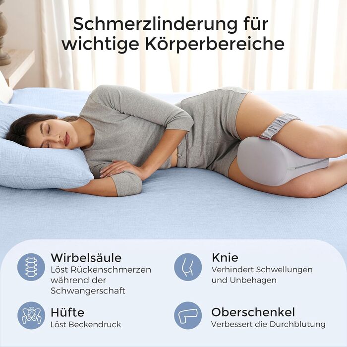 Подушка для колін Momcozy для сну на боці з охолоджувальним чохлом - ортопедична подушка для ніг з піною з ефектом пам&39яті від болю в стегнах, спині та сідничному нерві, регульований ремінь, ергономічний розподіл тиску, сірий колір