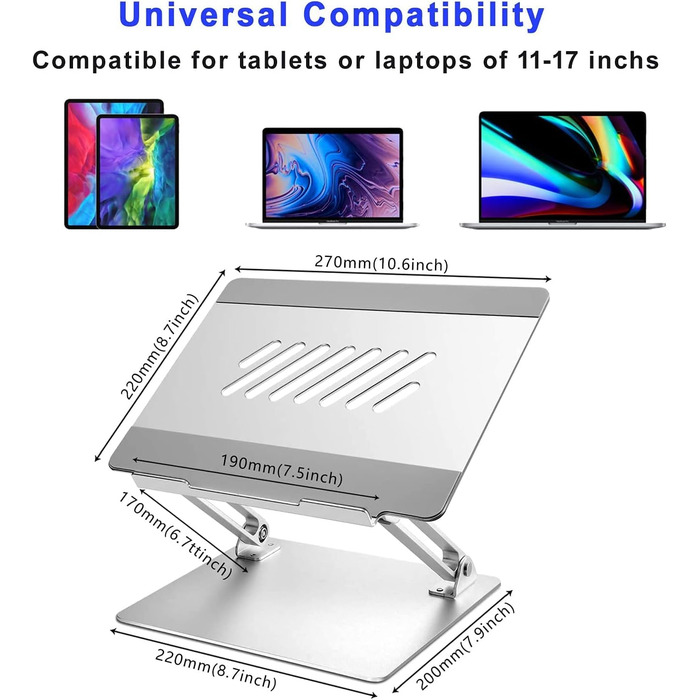Підставка для ноутбука Konsol, складна, з регульованим кутом нахилу, легка та міцна з алюмінію, сумісна з ноутбуками до 17 дюймів (Золота)