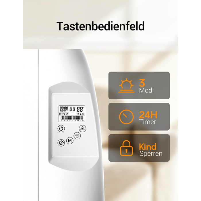 Конвекторний обігрівач 1500 Вт, електричний обігрівач з РК-дисплеєм, захистом від замерзання та блокуванням від дітей, настінний та підлоговий монтаж, білий електричний радіатор для вітальні та спальні