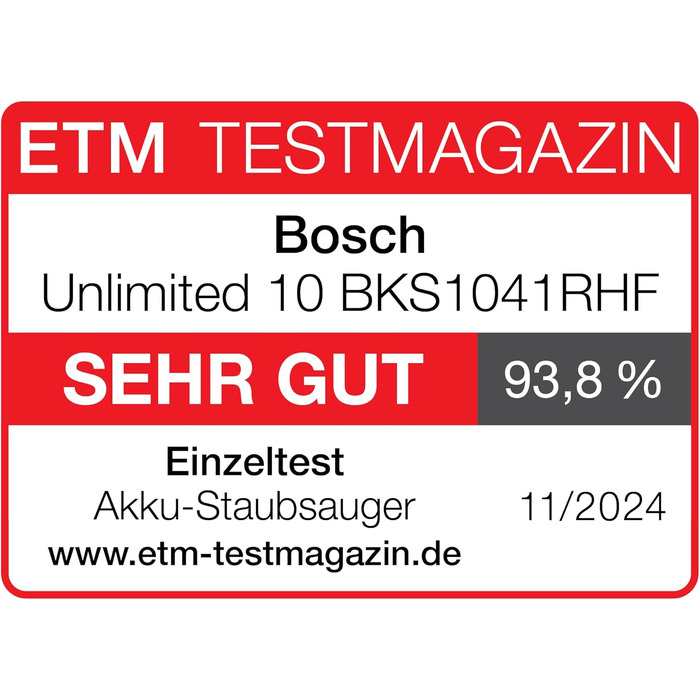 Акумуляторний пилосос Bosch Unlimited 10 BKS1041RHF, бездротовий, технологія MicroCleanTM, TFT-дисплей, стиснення пилу, система фі