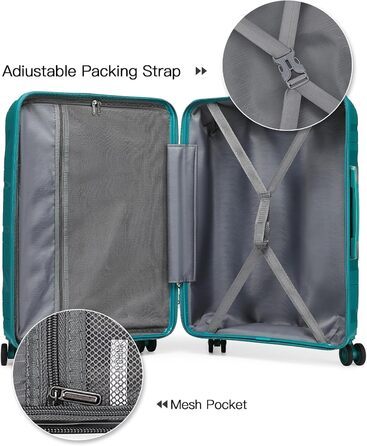 Валіза-візок KONO, велика легка валіза з твердим корпусом та замком TSA, валіза на колесах на 4 колеса (бірюзовий колір, XL), синій XL