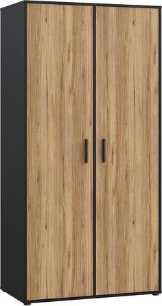 Гардероб Forte Jupiter 95, Шафа в індустріальному стилі з 2 дверима, Інженерна деревина, Декор дуба/Чорний, 94,7 см завширшки, 190,5 см заввишки, 52,7 см завглибшки