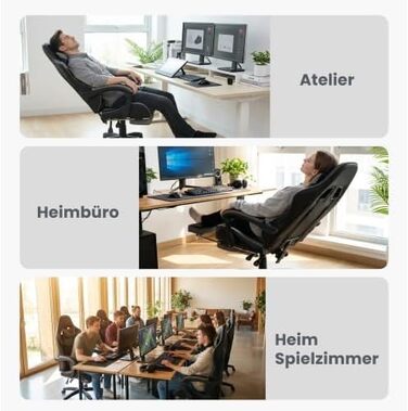 Геймерське крісло з функцією масажу та підставкою для ніг - Ергономічне офісне крісло, вантажопідйомність 150 кг, підтримка голови та попереку, регулювання висоти, поворот на 360, гоночний дизайн чорний/сірий, 116,5 x 52,0 x 64,5 см