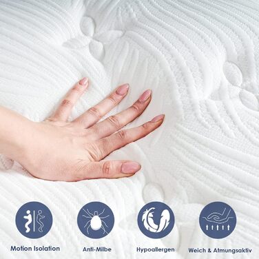 Матрац Suilong Luxury Premium 140x200x30см Жорсткість H3 H4, Виготовлено за німецькими стандартами якості, пружинний матрац з 1000 кільцями кишенькової форми Полегшує біль у спині та попереку - 7 зон H3 140x200x30см