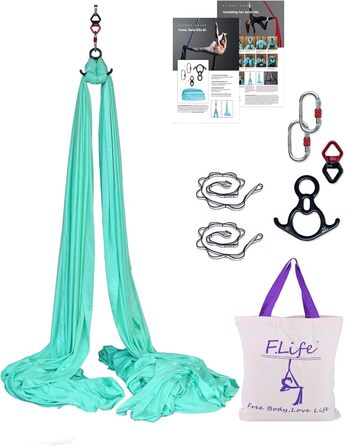 Комплект обладнання для гамака для йоги F.Life Aerial Silk, міцний, 10 ярдів, бірюзовий/гетавей, однотонні матеріали