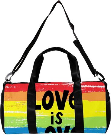 Спортивна сумка, маленька дорожня сумка, сумка для шопінгу та йоги, Любов це любов, сумка для фітнесу з барвистими смугами, ручна поклажа