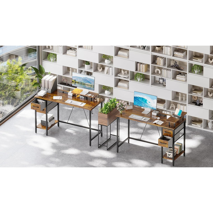 Письмовий стіл з розетками, 2 шухлядами та знімною підставкою для монітора, 100x50 см. Двосторонній комп&39ютерний стіл. ПК-стіл для домашнього офісу, кабінету, спальні, коричневий 100*50 см.