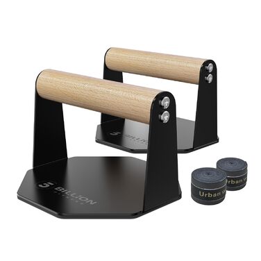 Стійка для віджимань 5BILLION - Тренування в домашньому спортзалі - Підходить для качання м&39язів та підтягувань - Рукоятка з пінопласту (чорна) (залізо дерево)