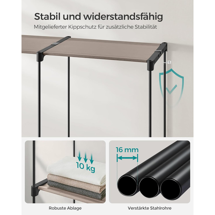 Відкрита шафа, вішалка для одягу, штанга для одягу, шафа, 3 підвісні полиці, багато місця, для спальні, вітальні, 138 x 43 x 182 см, сіро-коричневий RYG025R02 сіро-коричневий 138Д x 182В см