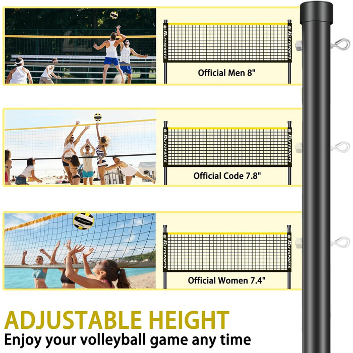 Професійний портативний комплект волейбольної сітки LFYSPORTS (з регульованою висотою, маркерами рахунків, м'ячем та граничними лініями), для пляжу та заднього двору