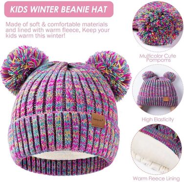 Дитячий набір SENPUKI рукавички, шапка та шарф, зимова шапка-біні для дівчаток, в&39язана шапка-шапка з помпонами, шарф, снуд, рукавички, рукавички на флісовій підкладці, подарунковий набір 2-8 років, м&39ятно-зелений, мікс