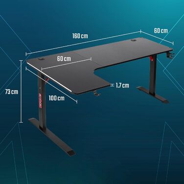 Г-подібний ігровий комп&39ютерний стіл Todeco зі світлодіодним підсвічуванням, кутовий стіл 160 x 100 см, ігровий стіл для ПК з вуглецевим волокном, з гачком для навушників та підставкою для чашок 160 x 100 см