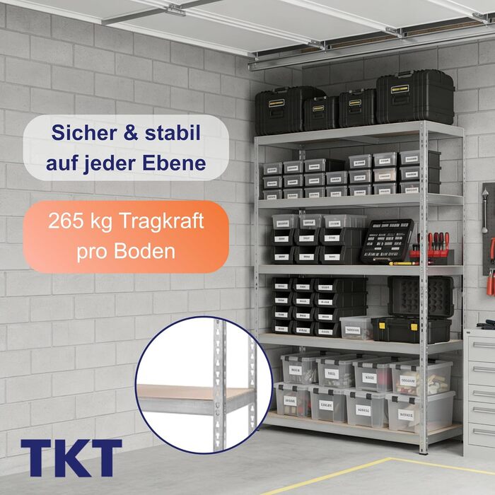 Стелаж робочої системи з дерев&39яними полицями та опорною балкою 180x92x46 см - Оцинкований стелаж з вантажопідйомністю 265 кг на полицю. Міцний стелаж з 5 полицями для майстерні, вітальні та підвалу.