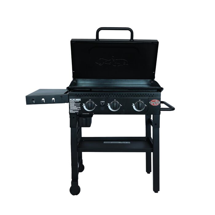 Газовий гриль-планча Char-Griller Flat Iron на 3 пальники, складаний гриль із керамічною сталевою поверхнею, вітрозахистом, 3355 см, чорний