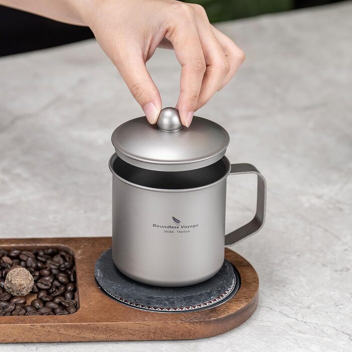 Мл титанова кемпінгова кружка з кришкою, легка дорожня чашка для кави та чаю, портативна, міцна, одношарова кружка для пиття для походів, походів з рюкзаком, пікніків, приготування їжі на свіжому повітрі Ti3023D, 360