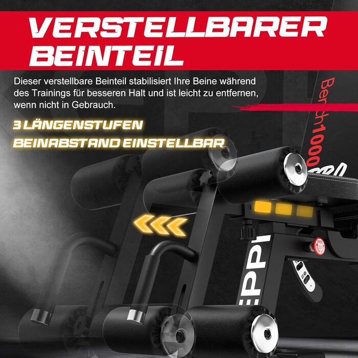 Регульована силова лава Keppi, вантажопідйомністю 600 кг, з кутом нахилу та горизонтальною лавою для домашнього фітнесу, багатофункціональна тренувальна лава для жиму лежачи, силових тренувань та тренувань усього тіла - Bench1000 Pro