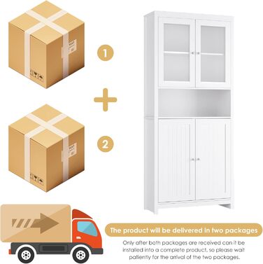 Книжкова шафа-вітрина з дверцятами Висока шафа Вітальня Буфет Їдальня Багатофункціональна шафа Біла 84x32x190 см, 190
