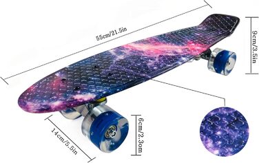 Комплект скейтбордів Sumeber Mini Cruiser 22 дюйми із світлодіодними колесами для дорослих, дітей та початківців - подарунок на день народження Galaxy