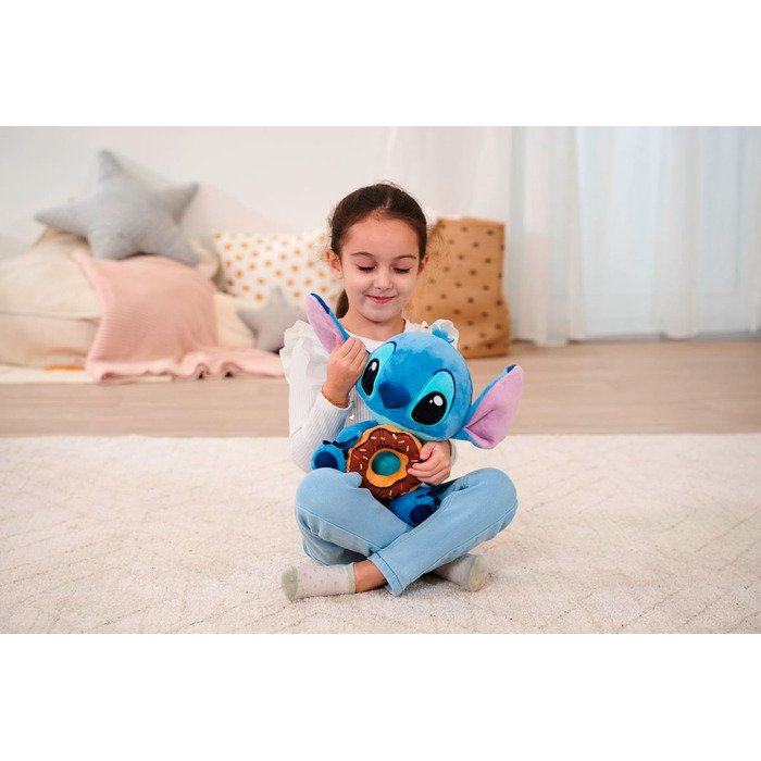 М'яка іграшка Disney Stitch з пончиком плюшевий Stitch з шоколадним пончиком та посипкою, улюблений герой Діснею для фанатів та дітей, блакитний, 25 см, від 0 років